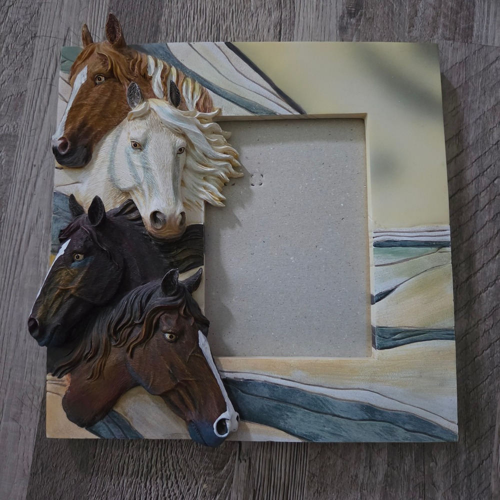 3D Horse Relief Photo Frame Western Equestrian Resin 8.5x8.5 Inch
